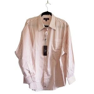 Nordstrom Men's (17.5/33) Smartcare Winkle Free Orange Stripe Button Up Shirt